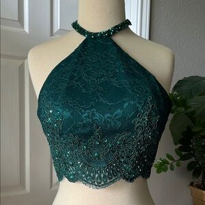 Ellie Wilde Teal Lace Halter Top